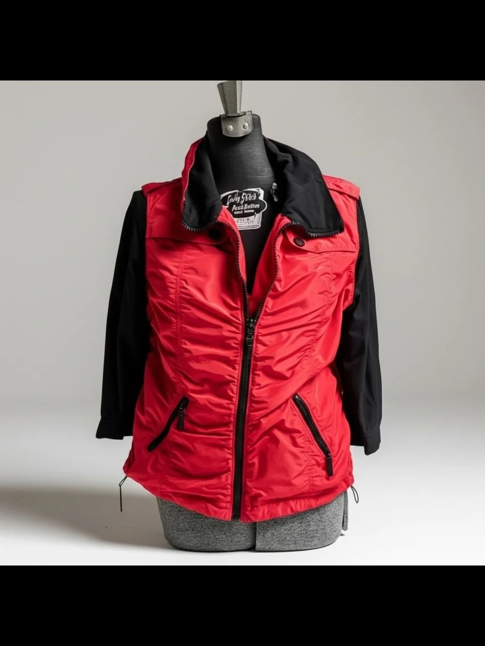 NWOT Chico's Zenergy Red & Black Full Zip Ruffle Windbreaker Jacket Size 2 (M/L)